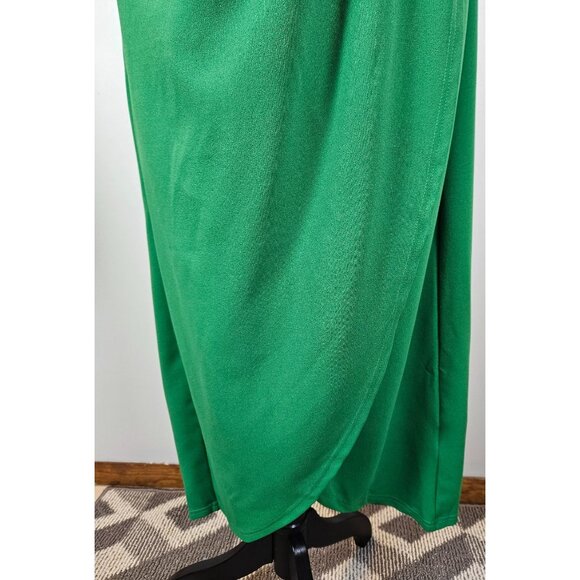 Elegant Green One-Shoulder Midi Dress Front Slit Womens Cocktail/Evening XXL - Picture 13 of 15